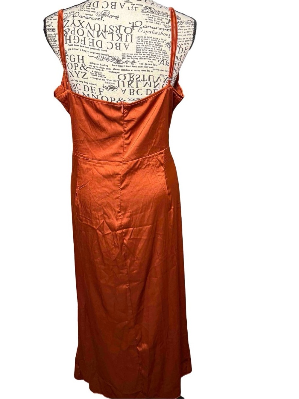 LYANER SEXY Burnt Orange Satin Cowl Neck Ruched Midi Dress XXL - Picture 5 of 8